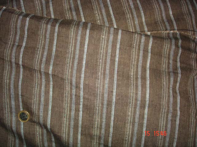 Lin coton avec liserai doré/fond brun vendu au m (vv53)