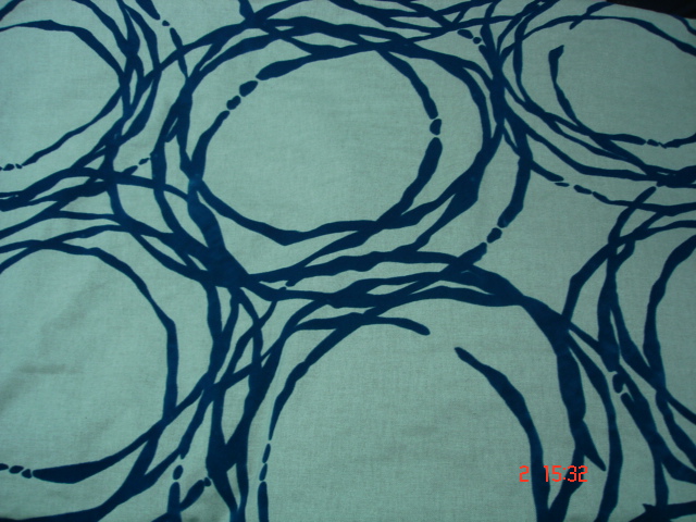lin coton fond écru/relief velours turquoise vendu au m (v7)